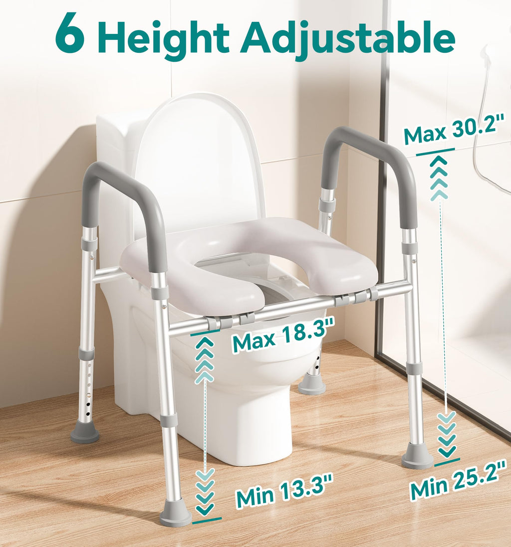 Soundfuse Toilet Seat Risers for Seniors, Raised Toilet Seat with Handles, Adjustable Height & Width, Cozy Padded 400lb Elevated Toilet Seat, Fit Any Toilet