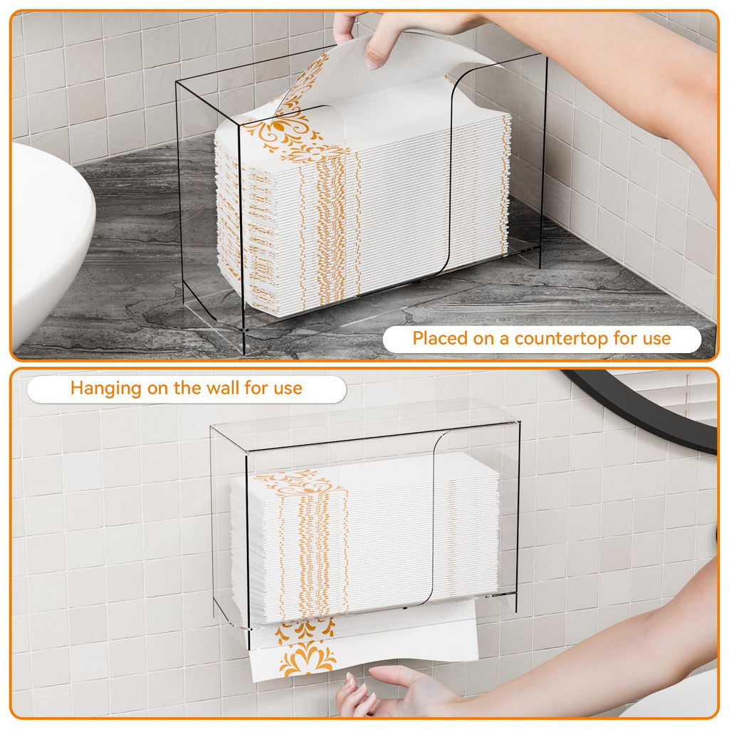 Cq Acrylic Wall Mount Multifold Paper Towel Dispenser & Box for Bathroom,Home -10.2x3.7x7.1 Inch - Clear Commercial Paper Towel Holder for Folded,Z Fold,C Fold,Trifold,Napkin,Hand Paper Towel
