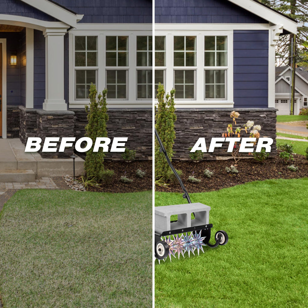Suchtale 18-Inch Push Spike Aerator, Heavy Duty Rolling Lawn Aerator, Rotary Spike Lawn Aerator, Manual Aeration Equipment with Steel Handle, Suitable for Lawns, Garden, and Yard Grass Aeration