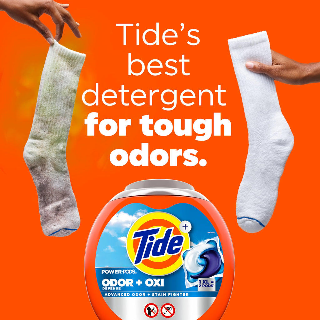 Tide Odor Defense + Oxi Laundry Detergent Pacs, Original Scent, 57 Count, Advanced Odor + Stain Fighter (Pack of 2)