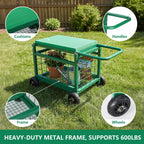 Garden Seat with Wheels, Rolling Garden Stool Heavy Duty Gardening Cart with Seat and 20 Quart Storage Space Use for Patio, Yard, and Outdoors