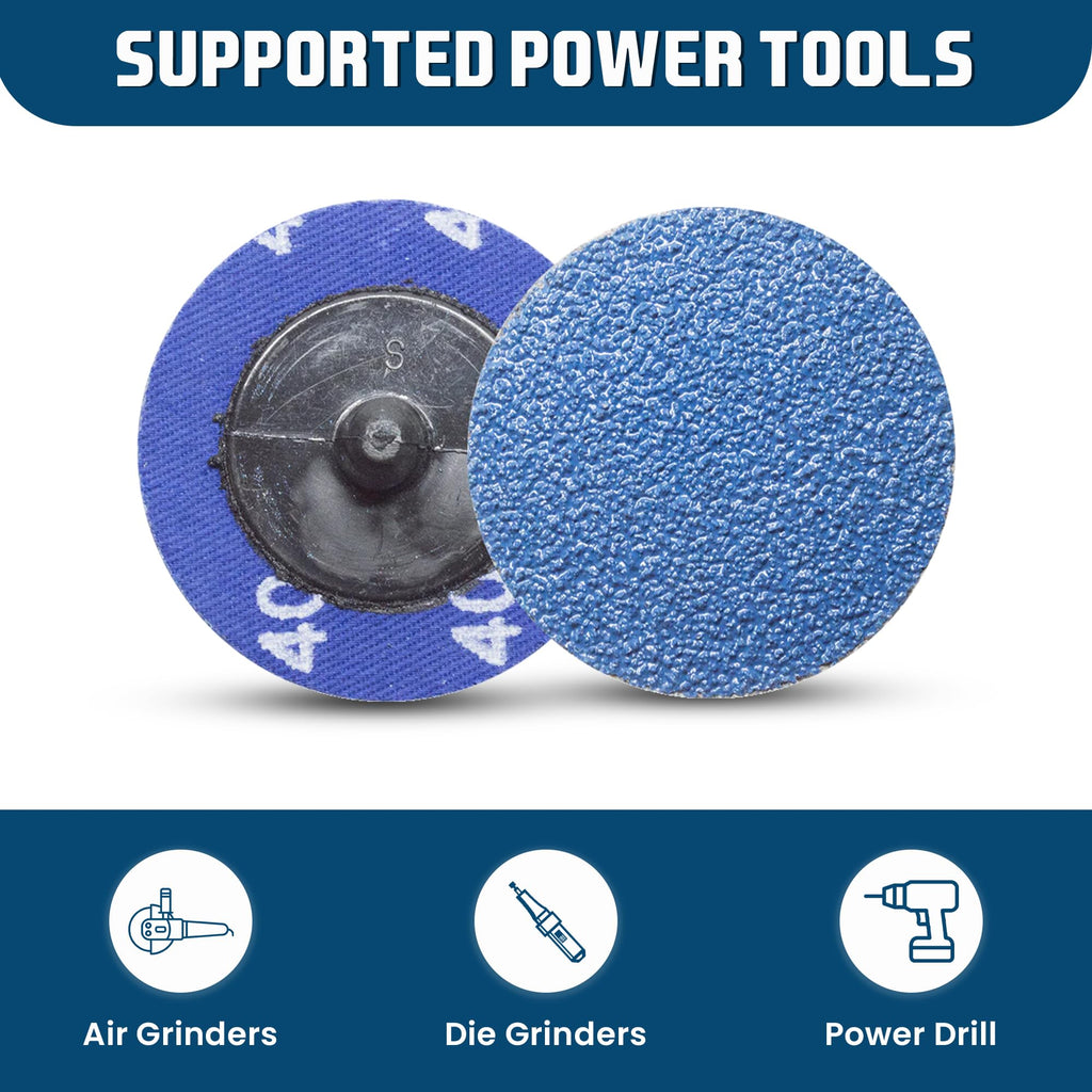 Benchmark Abrasives 2 Inch Sanding Discs Quick Change Zirconia - Male R Type Backing Drill & Die Grinder Sanding Disc for Deburring Polishing Rust Remover for Metal Paint Stripper (25 Pack), Mix Grit