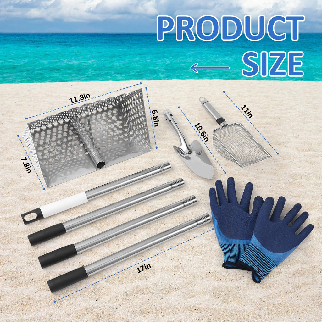 Sand Flea Rake, Shark Tooth Sifter ,65" Long Handle Stainless Sand Sifter