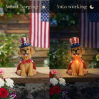 TERESA'S COLLECTIONS 4th of July Puppy Decorations with Solar Light, Memorial Day Resin Garden Dog Figurine for Home, Patriotic Independence Day USA 250th Anniversary Outdoor Yard Porch Gift Decor 8"