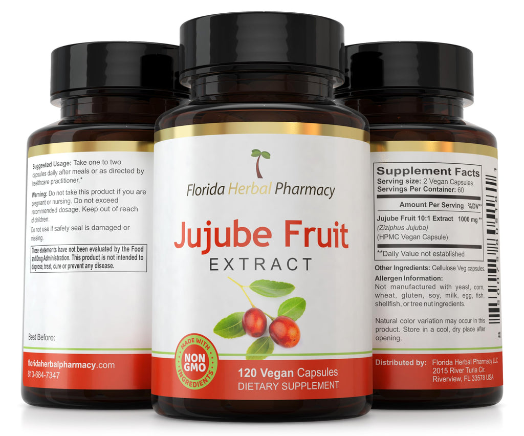 Florida Herbal Pharmacy, Jujube Fruit Extract Supplement Capsules 10:1 (120 Capsules) Two Months Supply