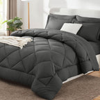 CozyLux Queen Comforter Set 88"x88" Dark Grey - 7 Piece Bed in a Bag