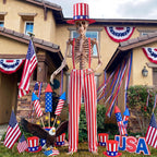 Funnysoft 4th of July 12ft Skeleton Outfits, Patriotic Giant Skeleton Costume with USA Star Pattern Hat, Independence Day White Red Striped Overalls for Garden Lawn Decor 250th Anniversary Celebration