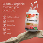 NaturaLife Labs Organic D-Mannose 1300 mg with Organic Cranberry Extract 100 mg per Serving – 100 Capsules – Non-GMO, Gluten-Free, Vegan