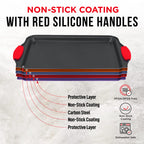 Baking Set – 10 Piece Kitchen Oven Bakeware Set – Deluxe Non-Stick Blue Coating Inside and Outside – Carbon Steel – Red Silicone Handles – PFOA PFOS and PTFE Free by Bakken,Black