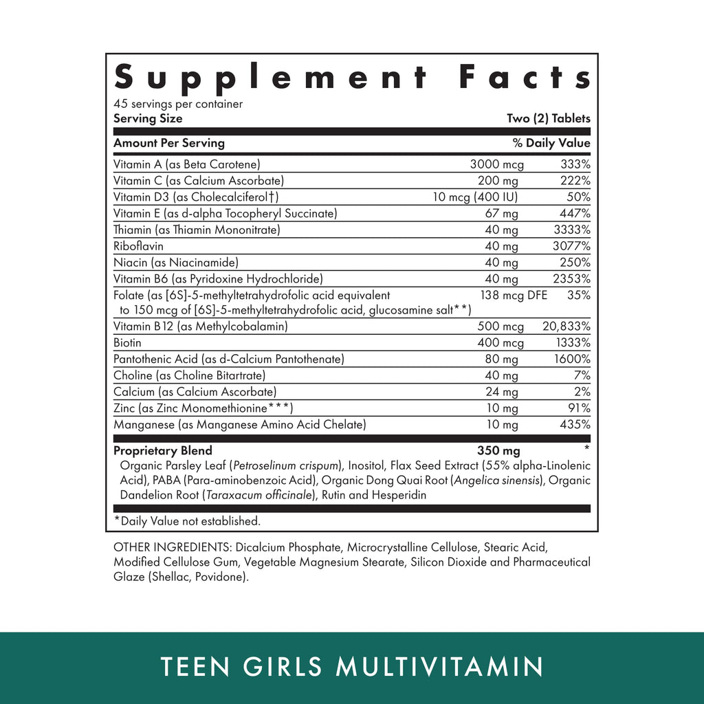 Michael's Health Naturopathic Programs Teen Girls Multivitamin - 90 Vegetarian Tablets - With B Complex Vitamins & Female Herbal Blend - Kosher - 45 Servings