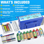 PRAXXIS 6-Way Pool Water Testing Kit, Pool Test Kit for Inground Above Ground Pool, Pool Water Chemical Test Kit for Chlorine,Bromine,pH, Acid Demand, Alkalinity, Hardness For Quick & Accurate Testing