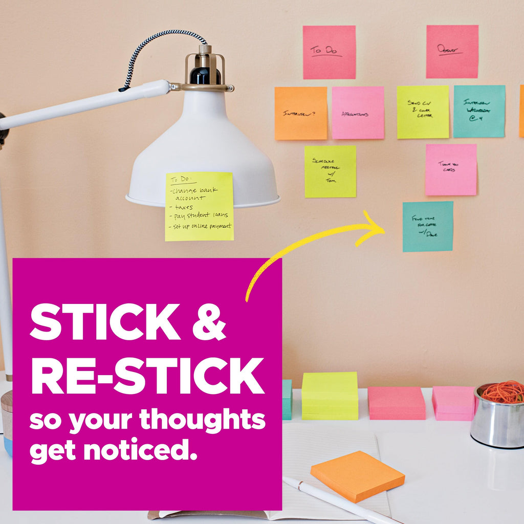 Post-it Super Sticky Notes, 3 x 3 in, Neon Fizz, 24 Pads, 70 Sheets/Pad