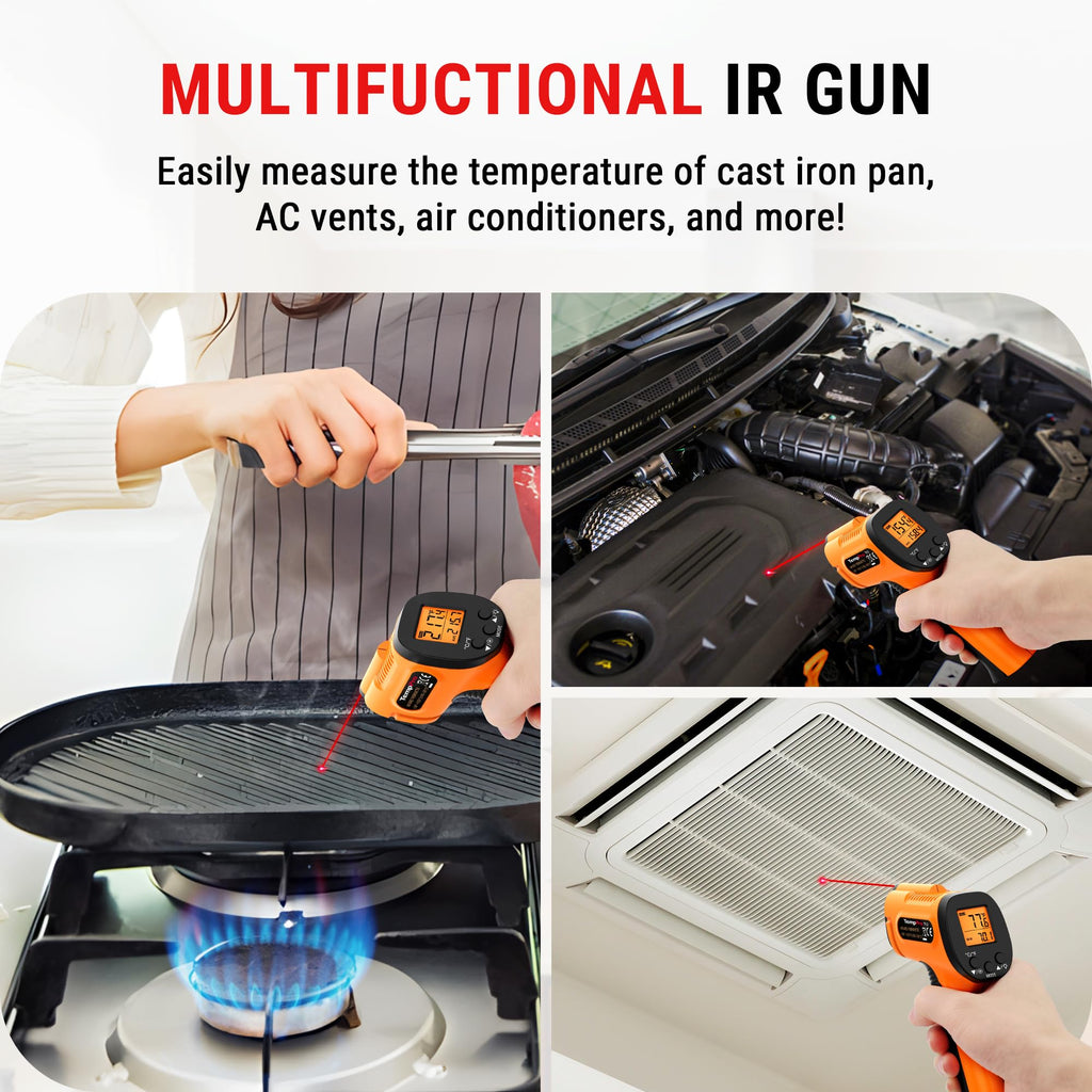 TempPro TP30 Infrared Thermometer Gun, Laser Thermometer for Cooking, Pizza Oven, Griddle, Engine, HVAC, Temperature Gun with Adjustable Emissivity & Max Measure -58°F ~1022°F (Previously ThermoPro)