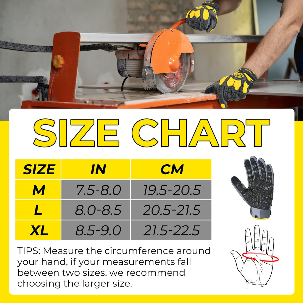 HANDLANDY Cut Resistant Men Impact Resistant Work Gloves, Padded Palm Grip Heavy Duty Working Glove (Medium, Blue)