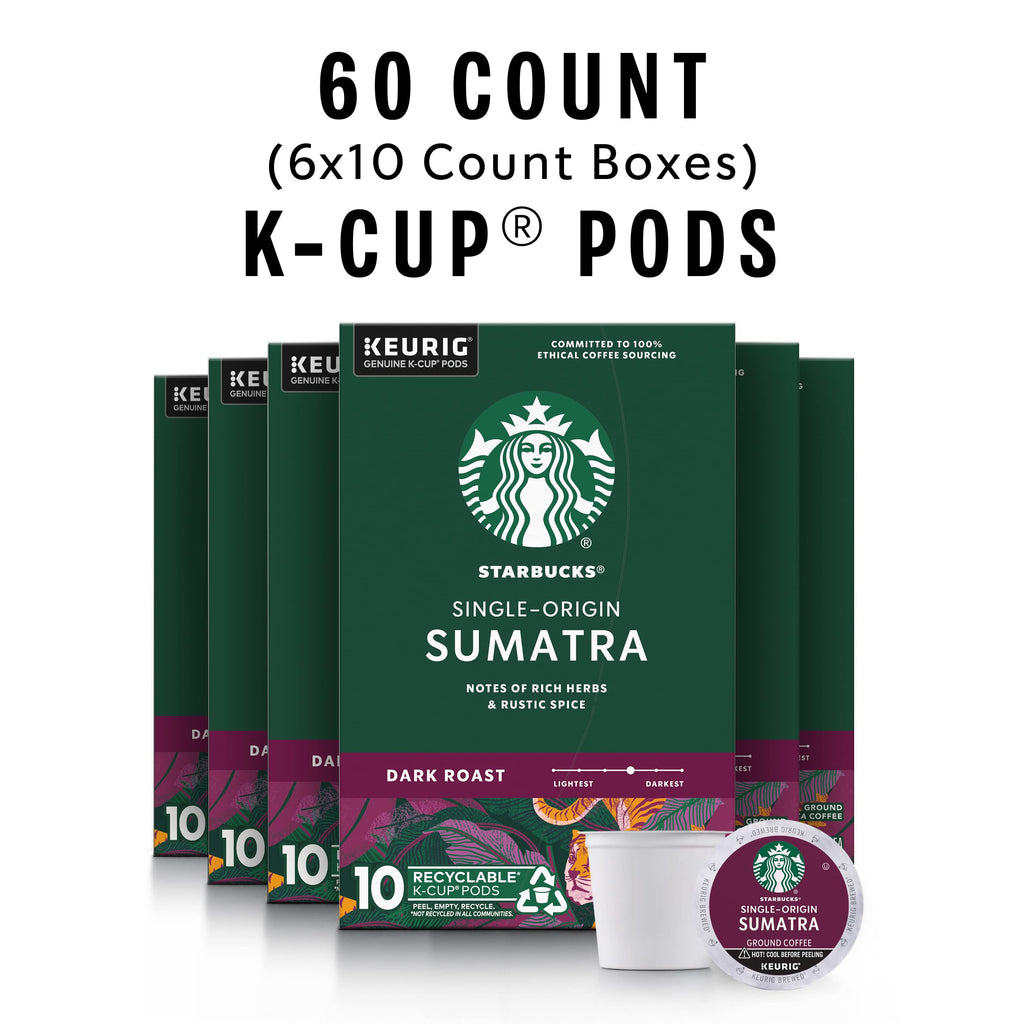 Starbucks K-Cup Coffee Pods, Dark Roast Coffee, Sumatra for Keurig Brewers, 100% Arabica, 6 boxes (60 pods total)