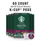 Starbucks K-Cup Coffee Pods, Dark Roast Coffee, Sumatra for Keurig Brewers, 100% Arabica, 6 boxes (60 pods total)
