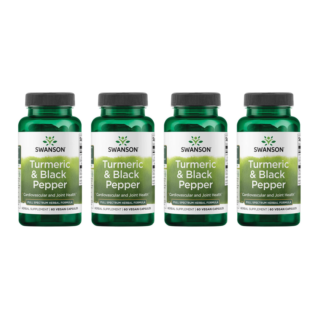 Swanson Organic Turmeric & Black Pepper Joint Health Supplement for Active Adults Seeking Anti-Inflammatory Support with Enhanced Bioavailability (60 Vegan Capsules, 4 Pack)