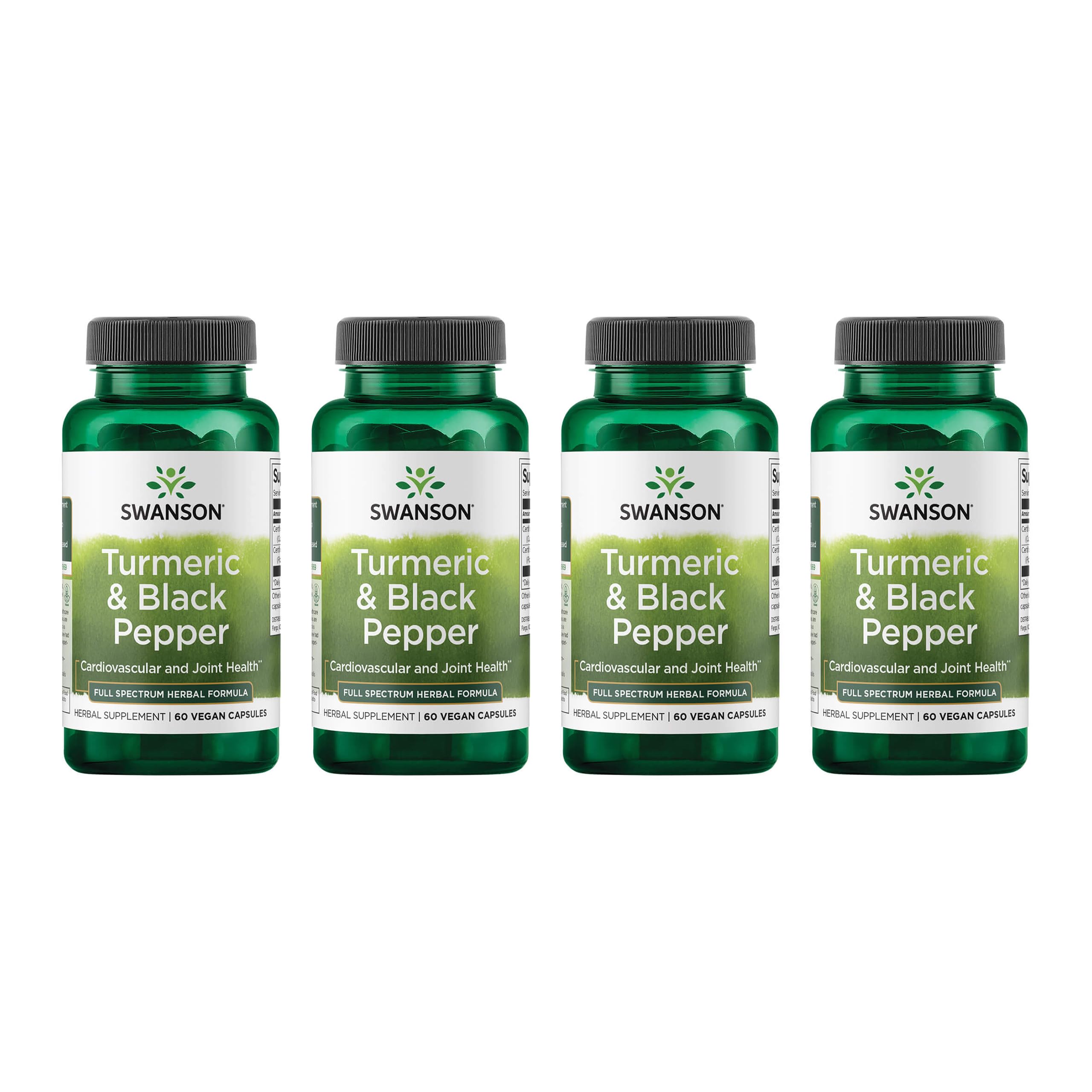 Swanson Organic Turmeric & Black Pepper Joint Health Supplement for Active Adults Seeking Anti-Inflammatory Support with Enhanced Bioavailability (60 Vegan Capsules, 4 Pack)
