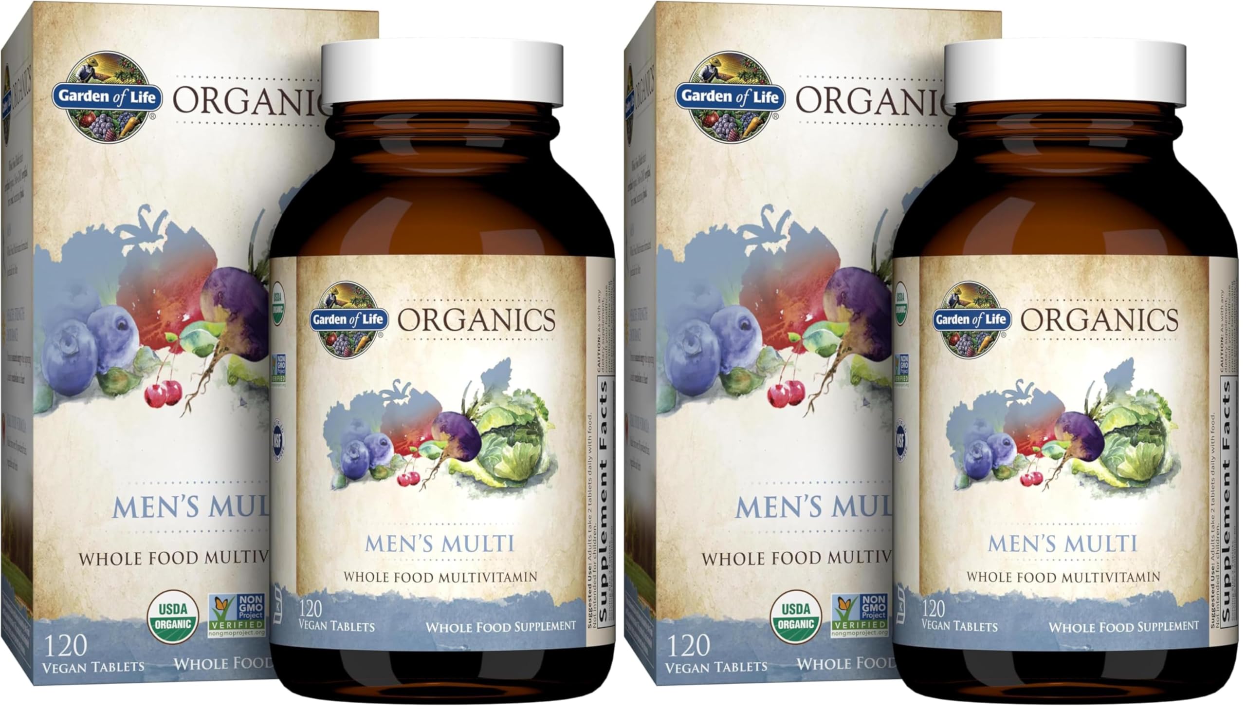 Garden of Life Organics Whole Food Multivitamin for Men,120 Tablets,Vegan Mens Vitamins and Minerals for Health and Well-Being,Certified Organic Vegan Multi,(Pack of 2)