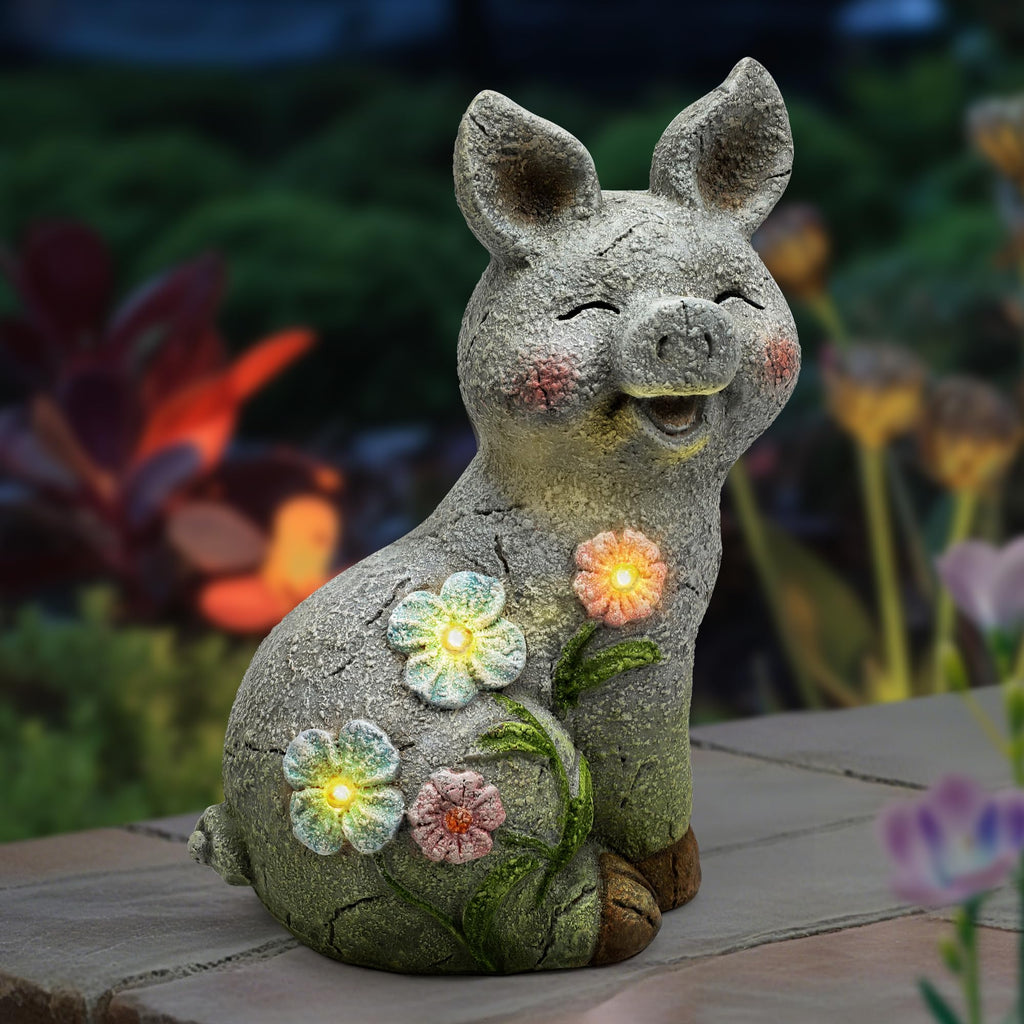 Solar Pig Statues Garden Decor,Outdoor Statue with Light for Lawn Ornaments