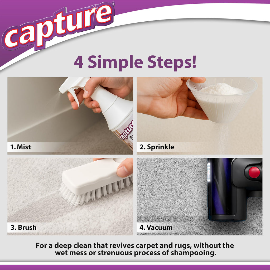 Capture Carpet & Rug Dry Cleaner w/Brush - Dogs & Cats Pet, Home, Car, Carpet Cleaner Powder - Strength Odor Eliminator, Stains Spot Remover, Non Liquid & No Harsh Chemical (1 lb)