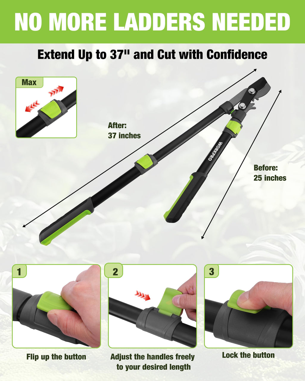 WORKPRO Extendable Bypass Lopper for Gardening, 25-37" Branch Cutter