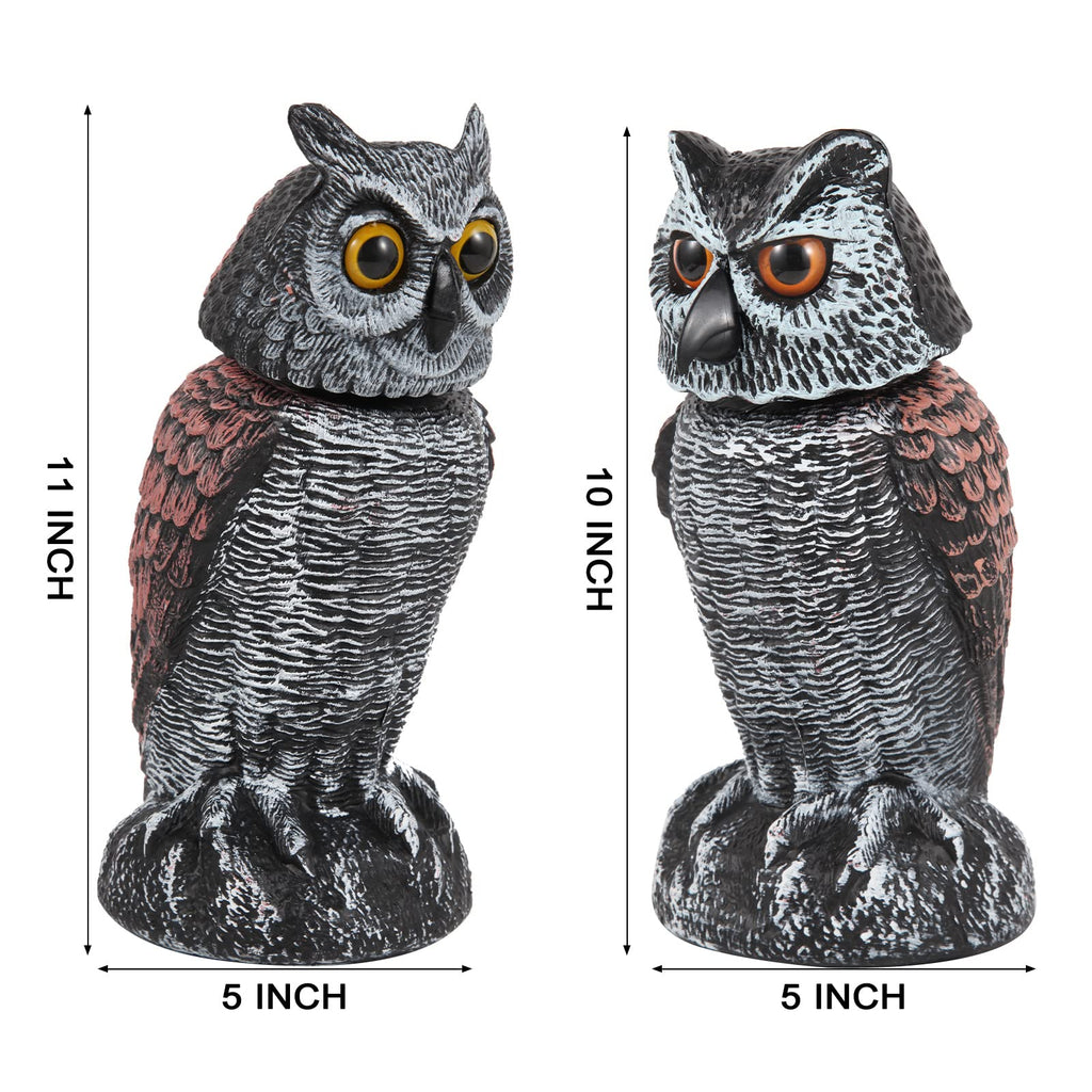 Hedoc 2 Pack Fake Owl Decoys to Scare Birds Away, Rotating Head Bird Deterrents, Nature Enemy Scarecrow Plastic Statues, Pest Repellent for Gardens and Patios