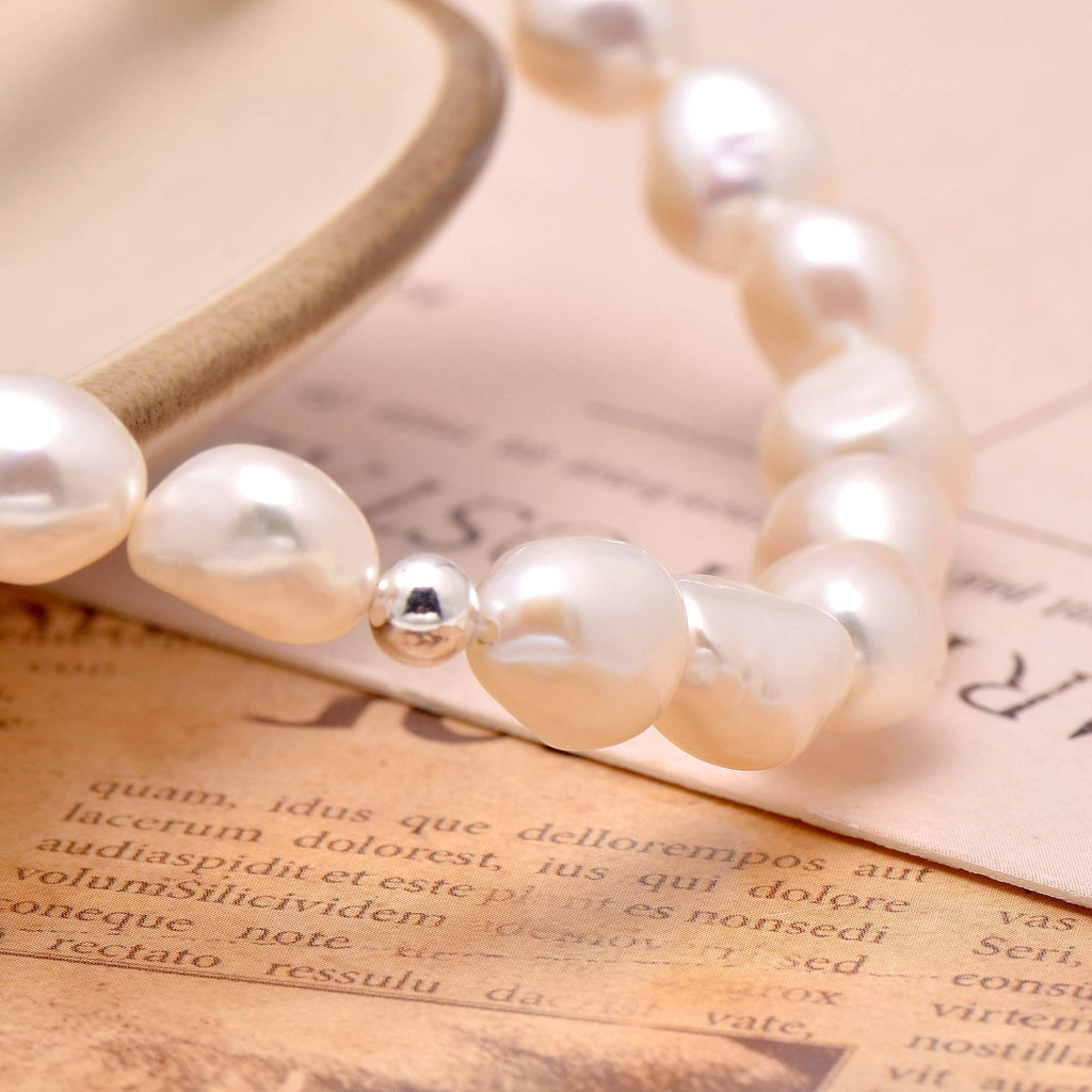 White Cultured Freshwater Pearls Bracelet for Women, 7.0 Inches