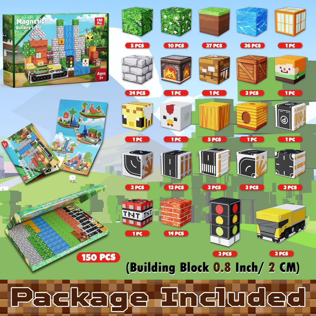 150 PCS Magnetic Blocks - Building Block for Kids Ages 4-8, Magnet Blocks Cubes Tiles Constructions Toys Girl Boy, STEM Educational Montessori Stacking Toy, Sensory Play Game Preschool Learning Gifts