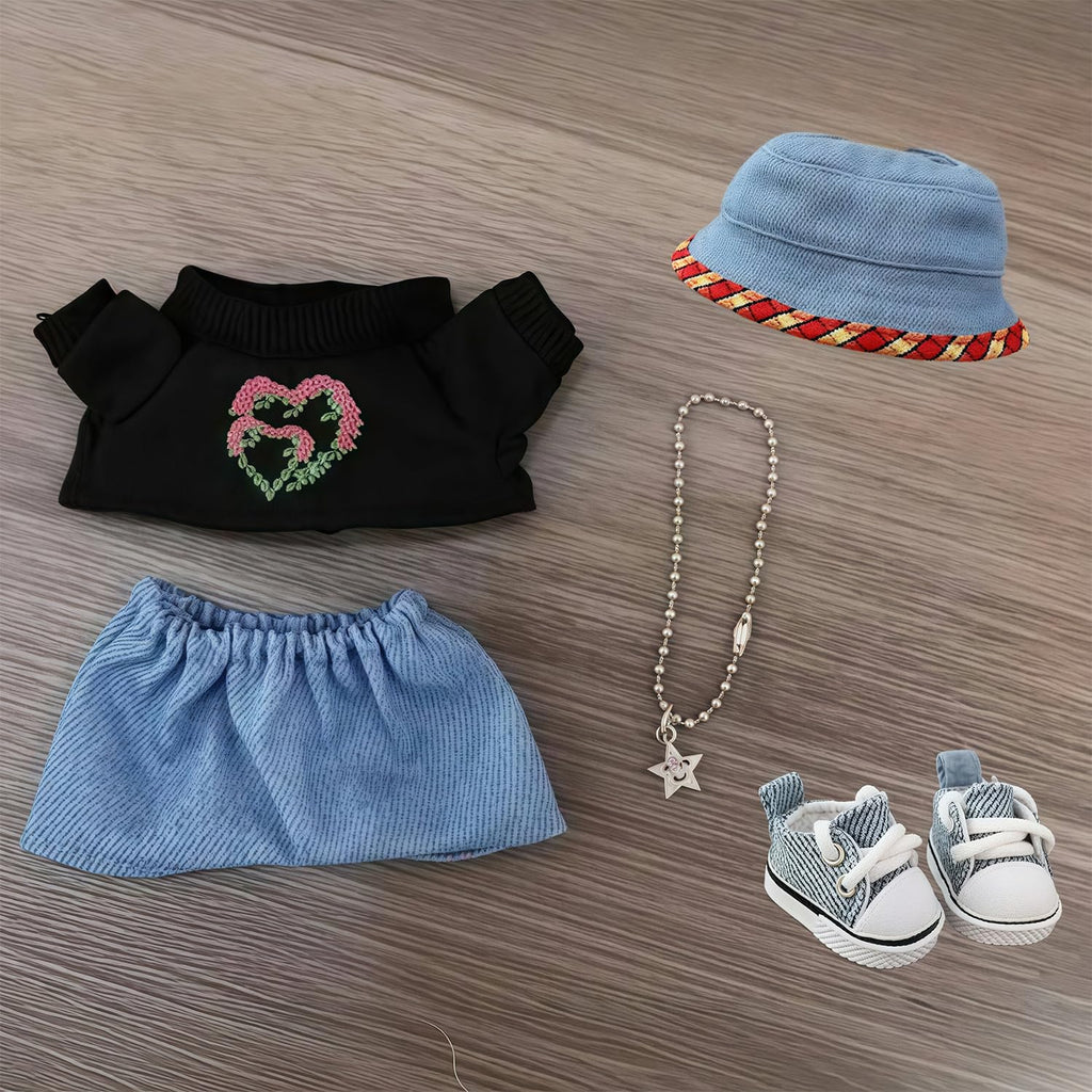 5 Set 17cm Doll Clothes, Clothes for Dolls Outfit, Accessories for 17cm Dolls Clothes Sweater + Hat + Jeans + Necklace + Shoes,, No Doll Included (Cowboy Set)