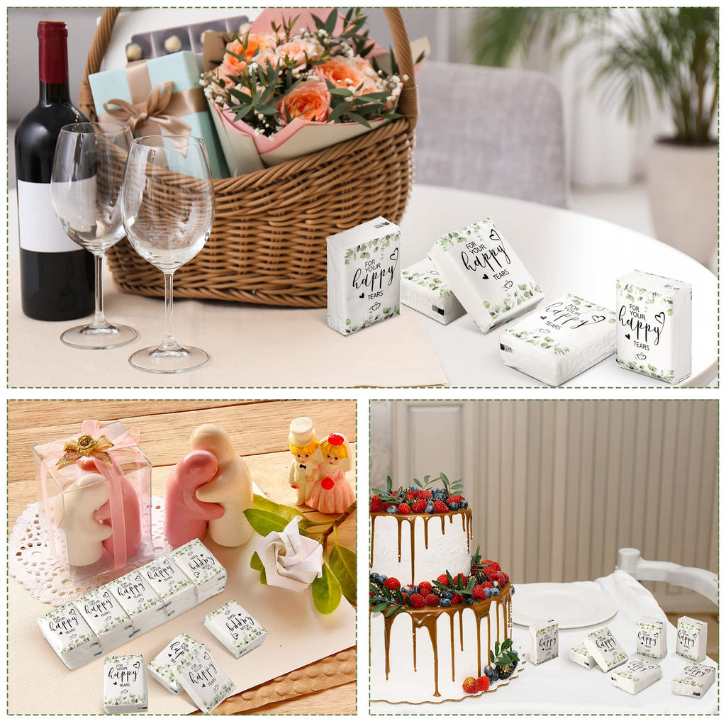 Wedding Facial Tissues Items for Welcome Bags Pocket Tissues Mini Tissues Travel Size Wedding Favors for Guests 3-Ply Happy Tears Tissue Packs for Party Ceremony Graduation(100 Packs)