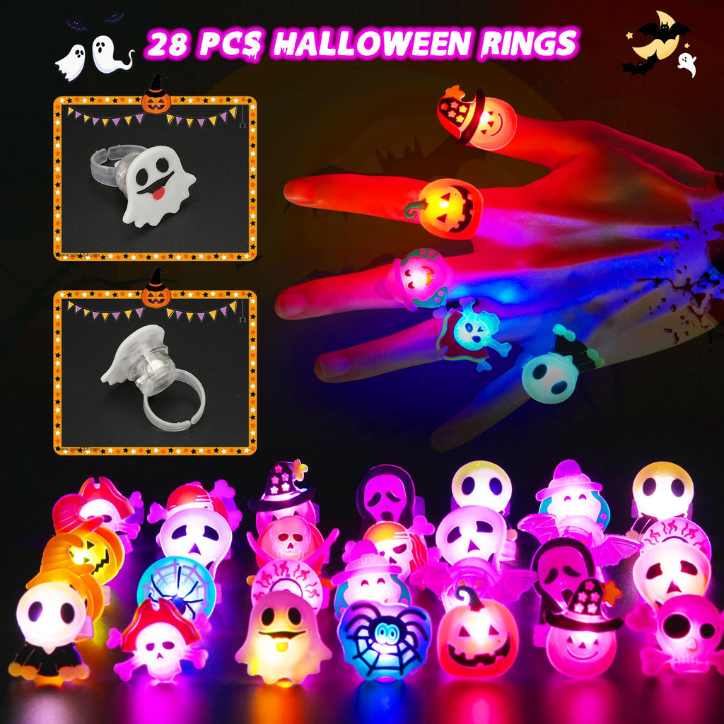 Tiaxidex 65PCS Halloween Light Up LED Rings, Non Candy Trick or Treats 3D Flashing Rings Toys Glow In the Dark Halloween Party Favor Ring Toy Gifts For Kids Adults Goodie Bag Stuffers