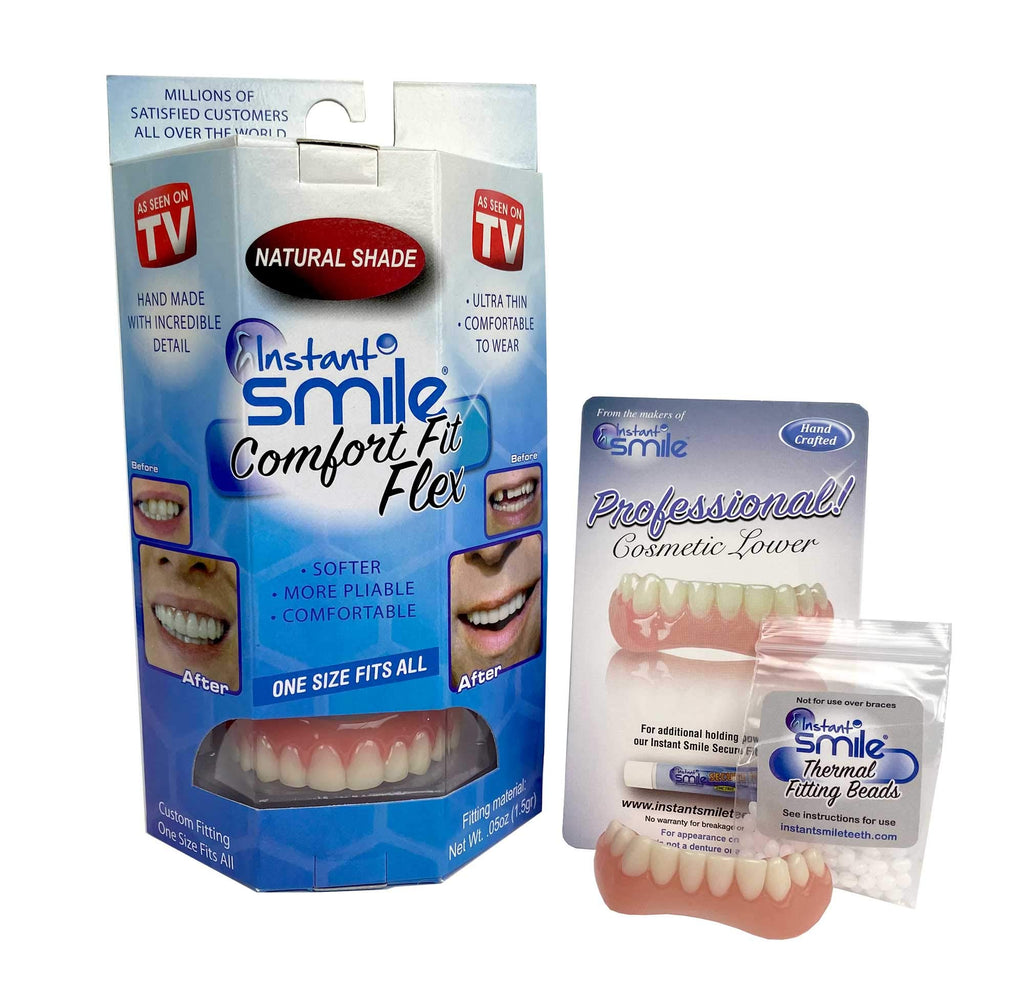 Instant Smile Comfort Fit Flex Teeth - Top & Bottom Matching Set Natural Tone Fix Your Smile At Home Within Minutes
