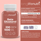LongLifeNutri Beta Sitosterol 1000mg - Phytosterols Supplement, 200 Vegetarian Capsules, Plant Sterols for Daily Wellness & Dietary Balance, 100-Day Supply, GMP Certified, Made in USA