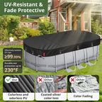 QH.HOME 8.2X14 ft Oval Pool Cover,Solar Cover for Above Ground Pools - Black Oxford Fabric Heats Water, Blocks Leaves & Sun, Windproof Snug Fit with Patented Ratchet & Weight Rings