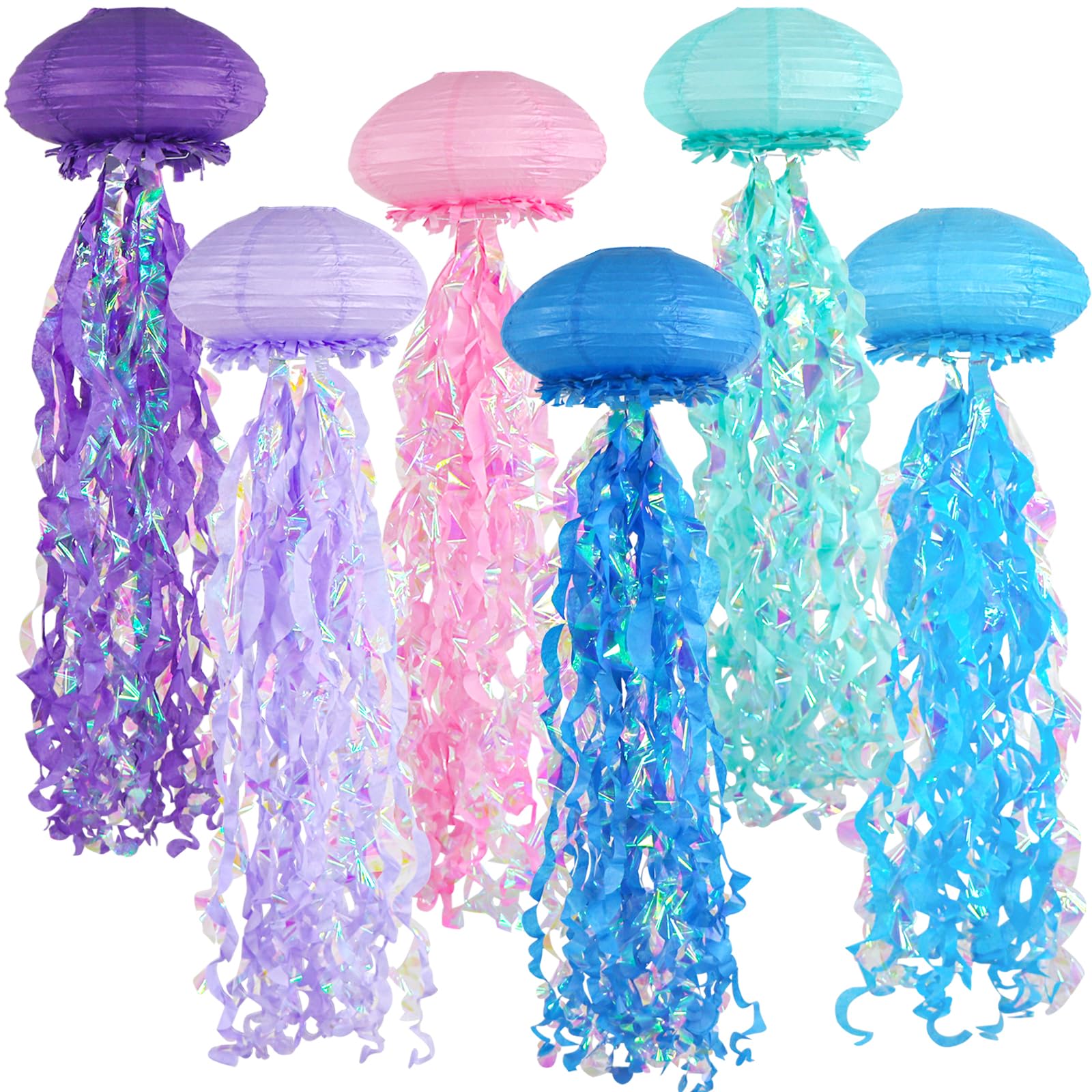 ADLKGG 6-Pack Jellyfish Paper Lanterns, Blue Purple Pink Under The Sea Party Decorations, Mermaid Birthday Decorations, Ocean Themed Baby Shower, 10" Jellyfish Lamp for Classroom Decor Pool Party