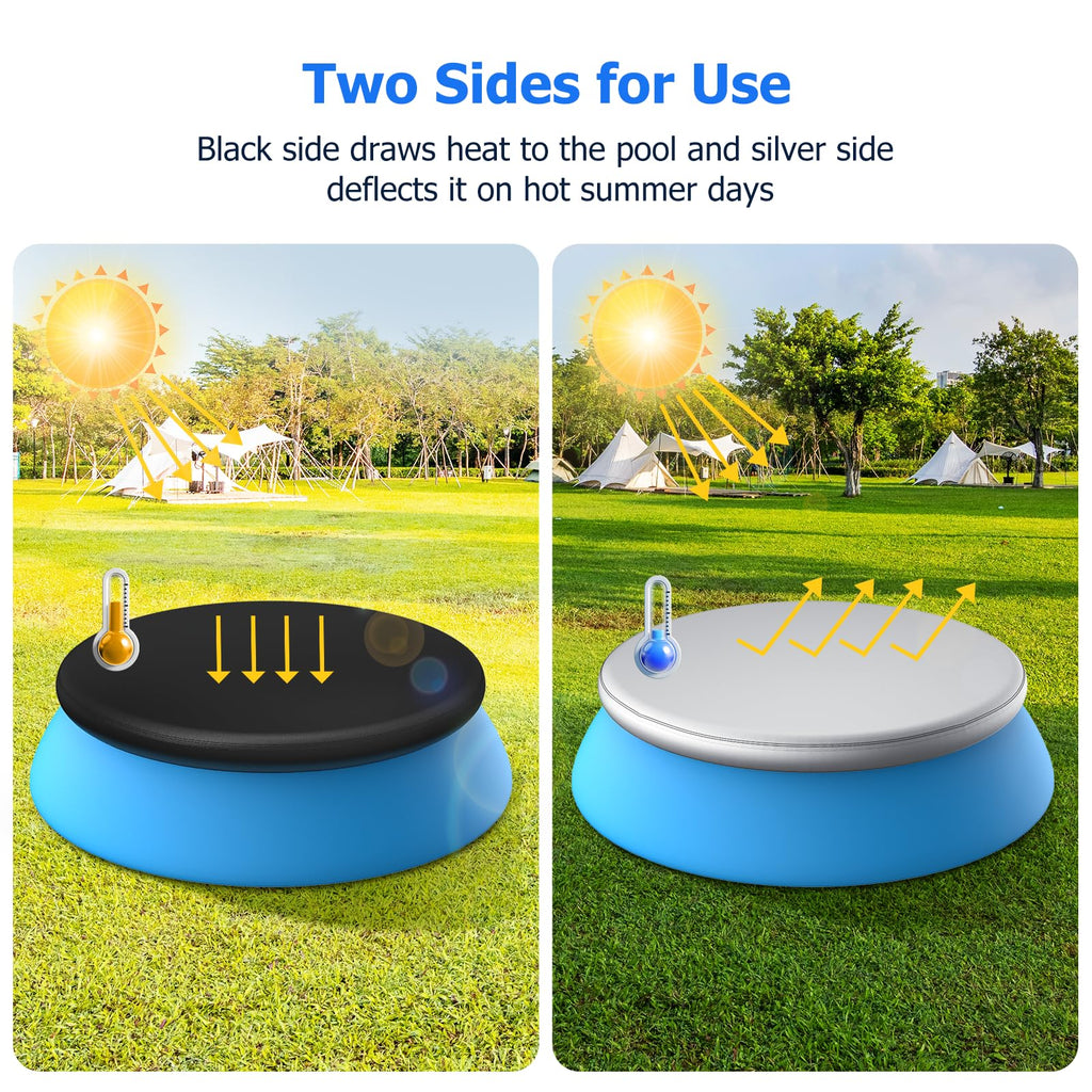 8 ft Round Pool Cover, Compatible with Intex/Bestway Outdoor Round Inflatable Above Ground Swimming Pool, Elastic Bands for Easy Installation, No Drain Holes, Prevent Leaves, Debris and Dust