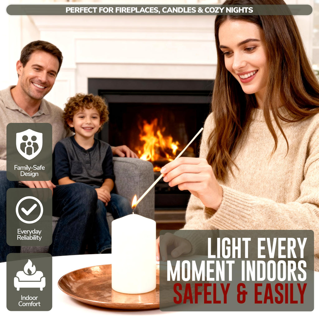 11-Inch Extra Long Wooden Safety Matches (9 Pack) - Ideal for Lighting Fireplace, Candles, Grills & Camping Firepits - Strike on Box - Heavy Duty Long Matches for Fireplace - 450 Count