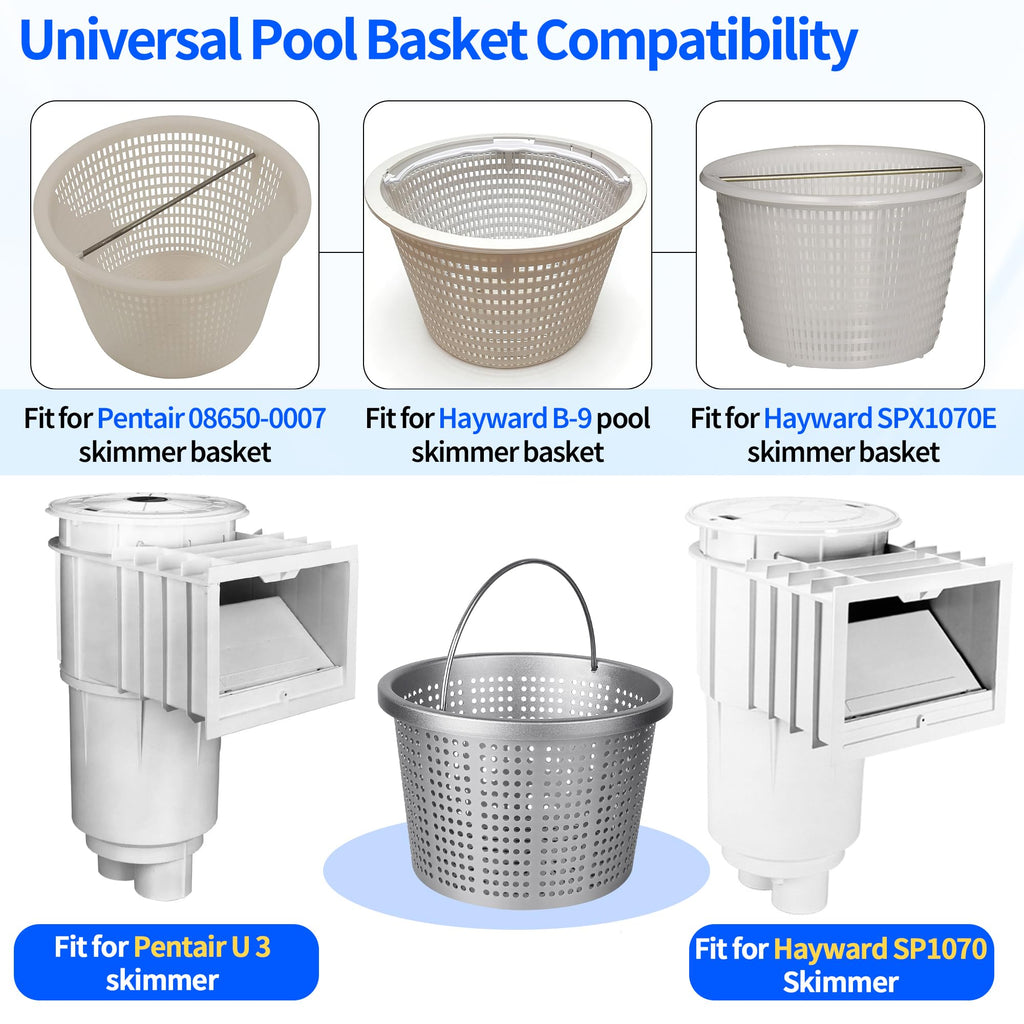 BJFGF Pool Skimmer Basket for Pentair U-3 & Hayward SP1070 Inground Pool Skimmers, 8" Weighted Upgrade Skimmer Basket - Replacement for 08650-0007 SPX1070E & B-9 Filter Baskets