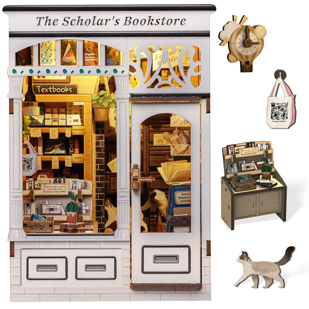 CUTEBEE Book Nook Kit - DIY Miniature House Dollhouse Kit for Adults and Teens, Booknook Tiny House Bookshelf Decor 3D Wooden Puzzle, Gifts for Family, Friends (The Scholar's Bookstore)