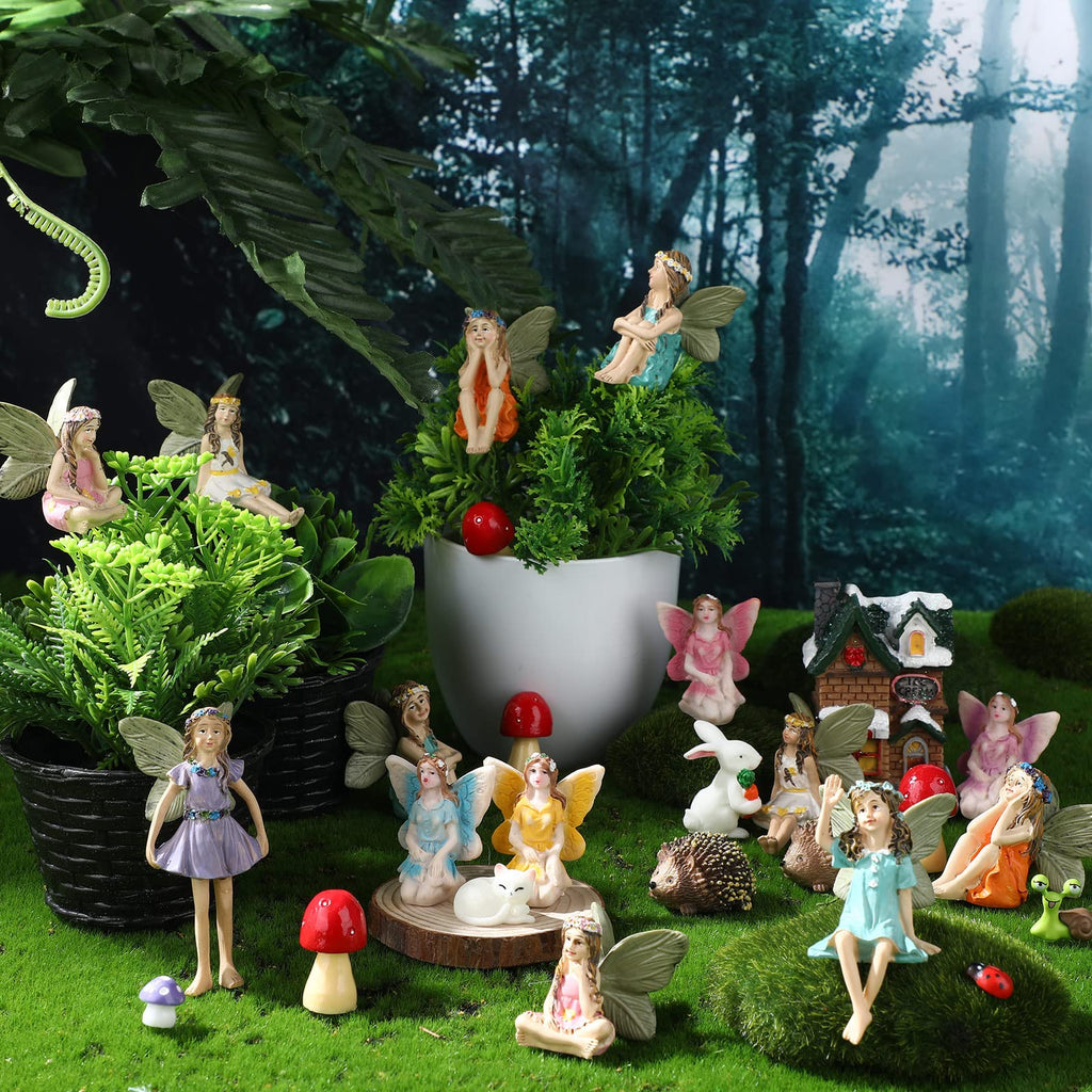 Roowest 16 Pcs Garden Accessories Miniatures Fairies Kit Resin Hedgehogs Cute Tiny Mushroom Miniature Figurines Mini Garden Micro Landscape Ornaments for Lawn Yard Home Outdoor Decorations