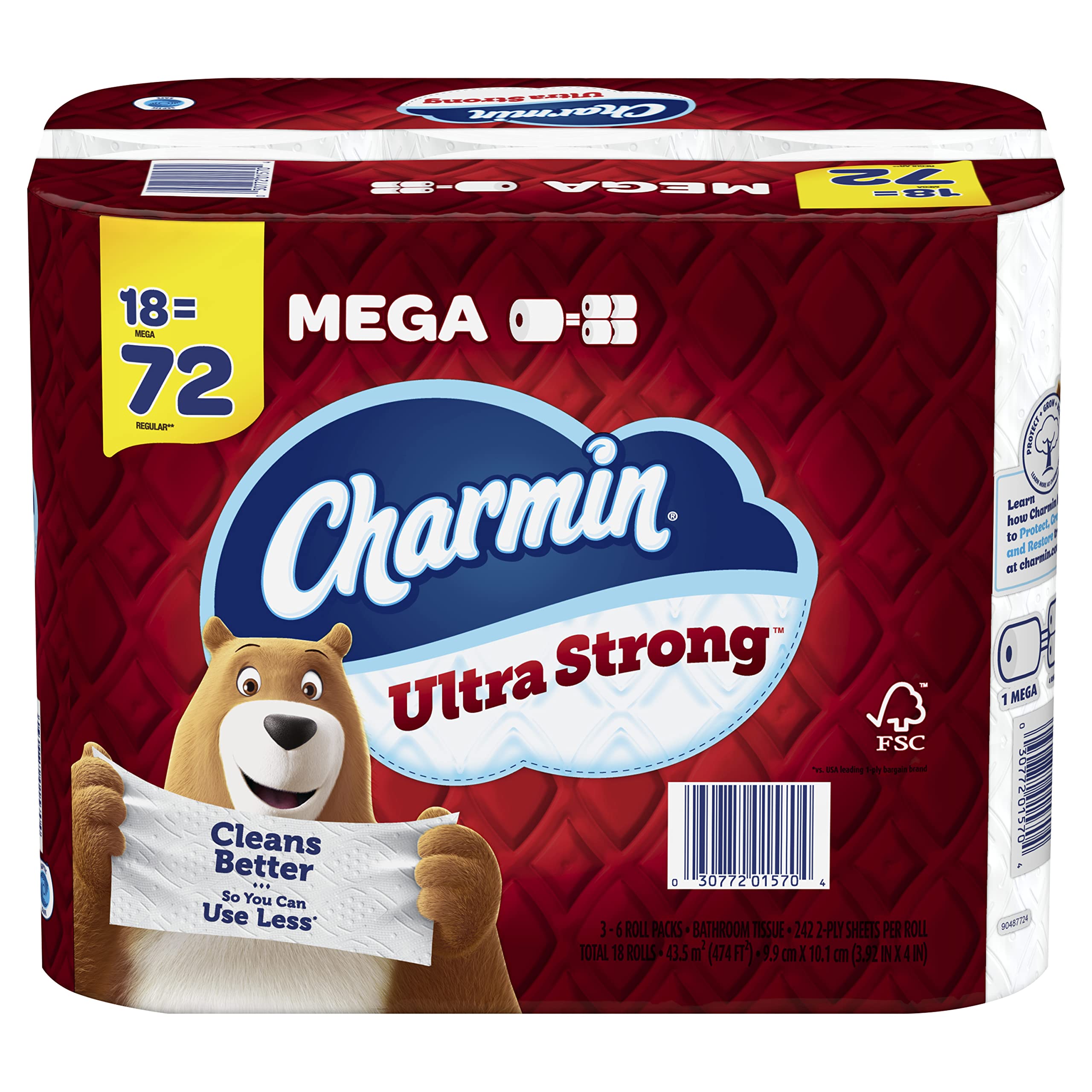 Charmin Ultra Strong Toilet Paper 18 Mega Rolls, 242 Sheets Per Roll