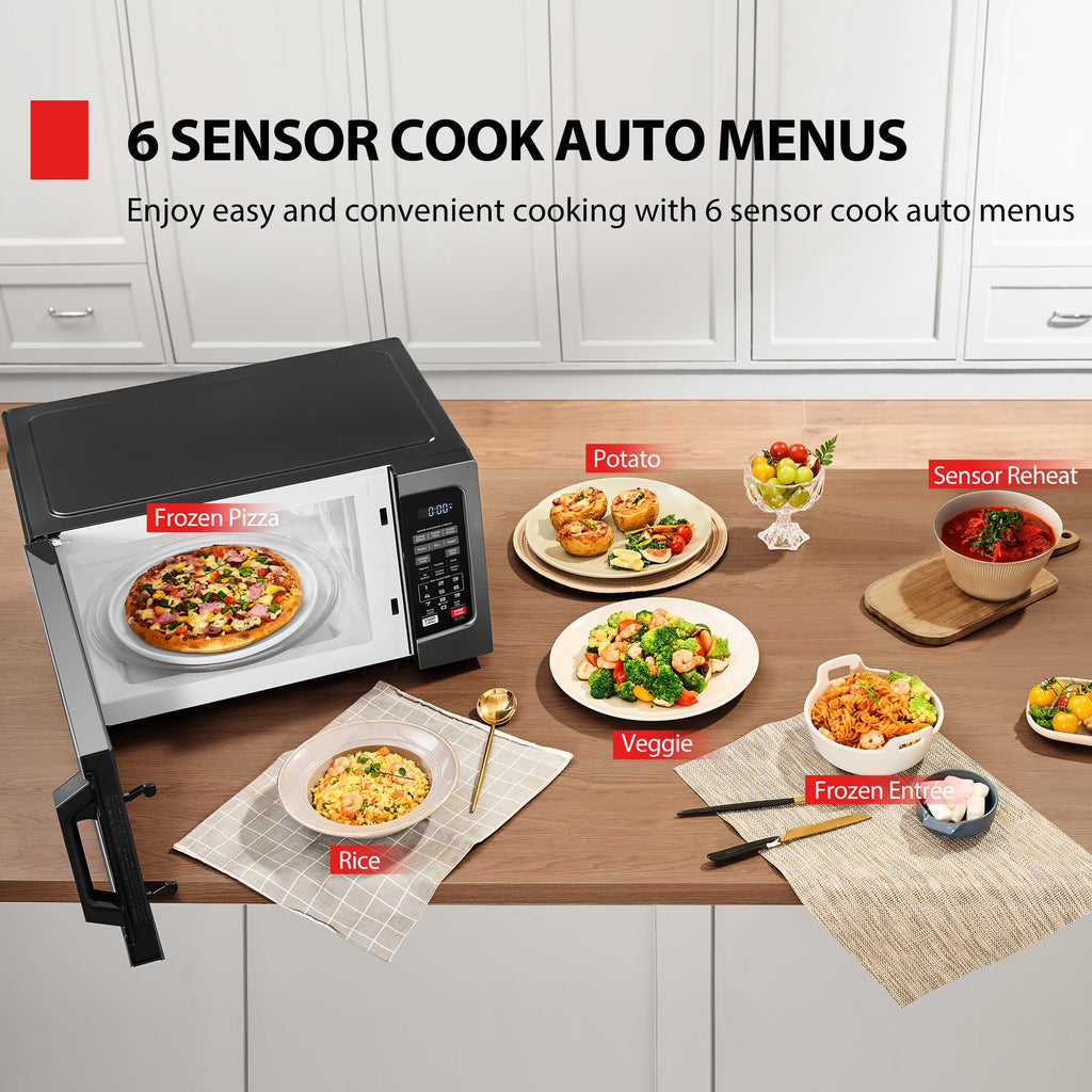 MPP-BS Microwave Oven with Smart Sensor, Easy Clean Interior, ECO Mode and Sound On/Off, 1.2 Cu.ft, Black Stainless Steel