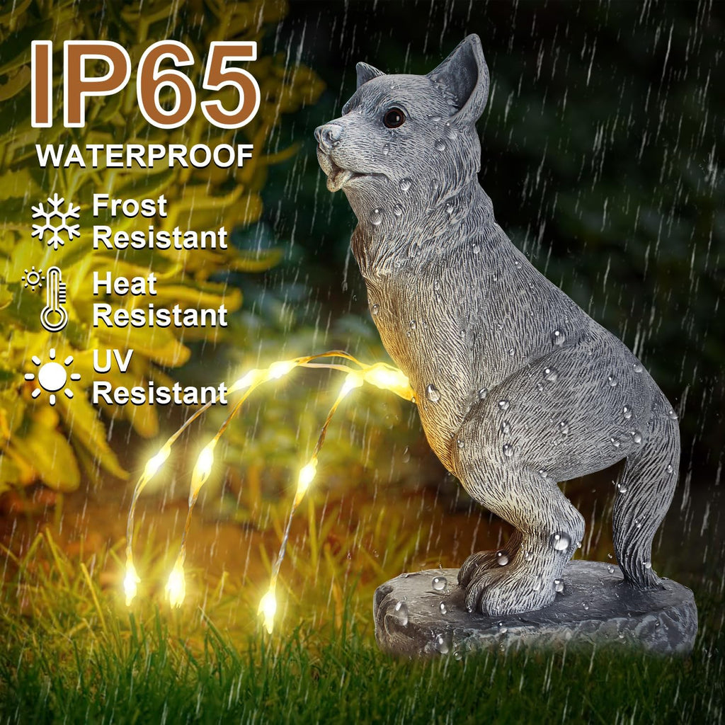 VOFSTAND Dog Statue Garden Decoration with Solar LED Light