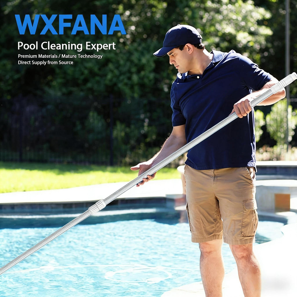 WXFANA 15FT Telescopic Pool Pole, Pool Skimmer Pole Heavy Duty, Adjustable 3 Piece Expandable Step-Up, Universal Pole for Skimmer Nets, Rakes, Brushes, Vacuum Heads Cleaning.