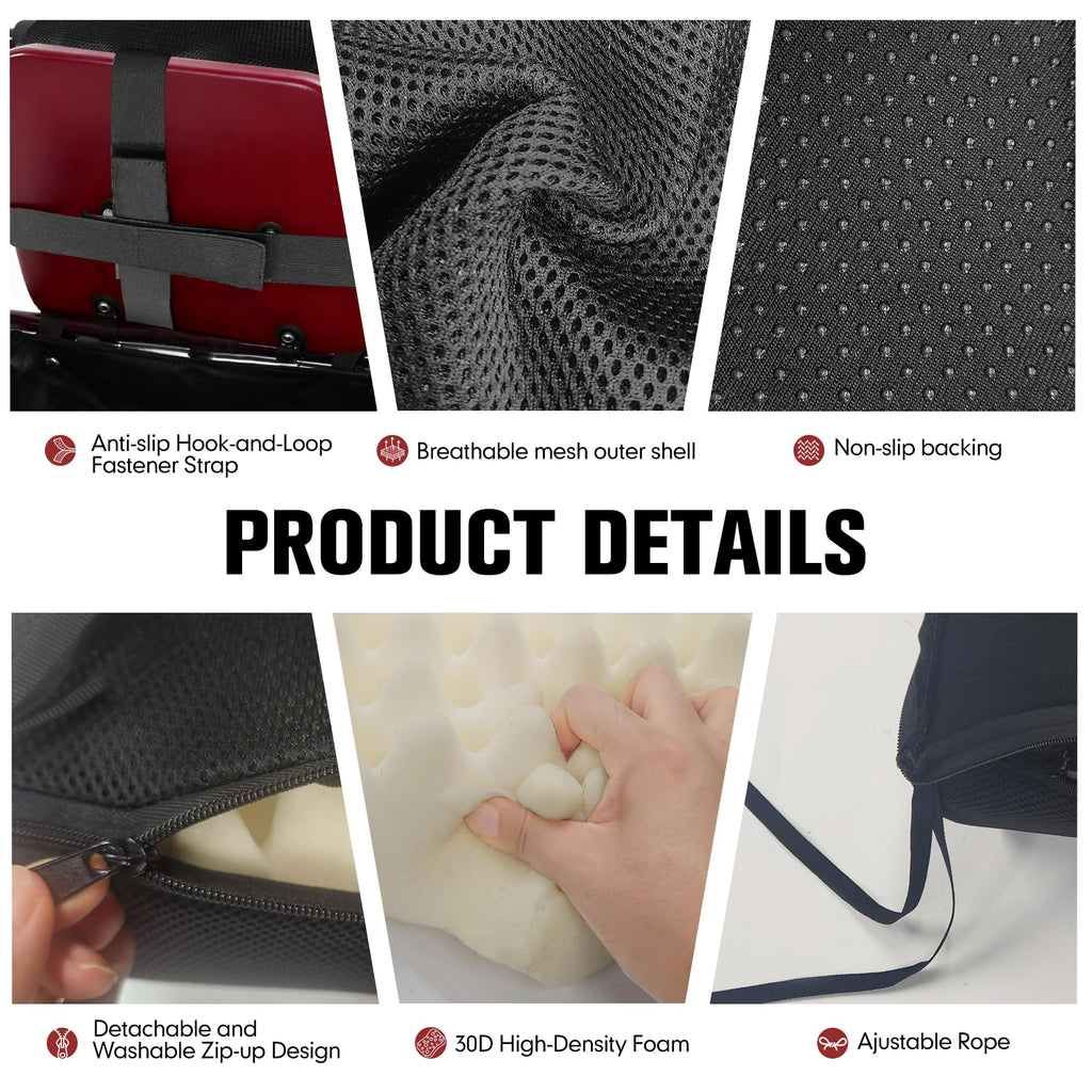 Rollator Walker Seat Cushion 12x12x3.5 Inch Support Pad with Breathable Mesh Cover, Adjustable Straps for Secure Fit(Black)