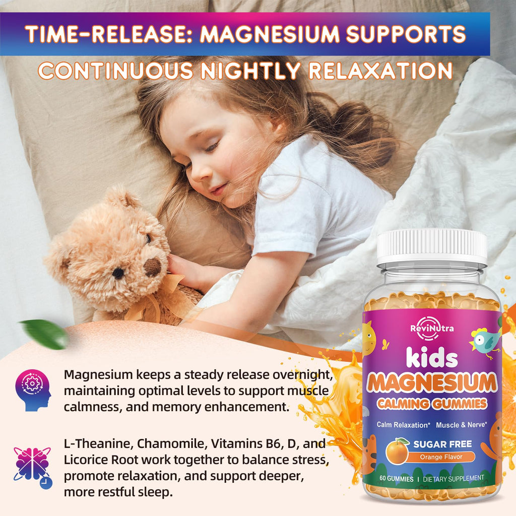 2 Pack Calm Magnesium Gummies for Kids - Magnesium Glycinate Supplement for Sleep, Brain, Immune & Bone Health - Great Tasting Magnesium Gummies for Adults & Kids - Sugar Free Orange