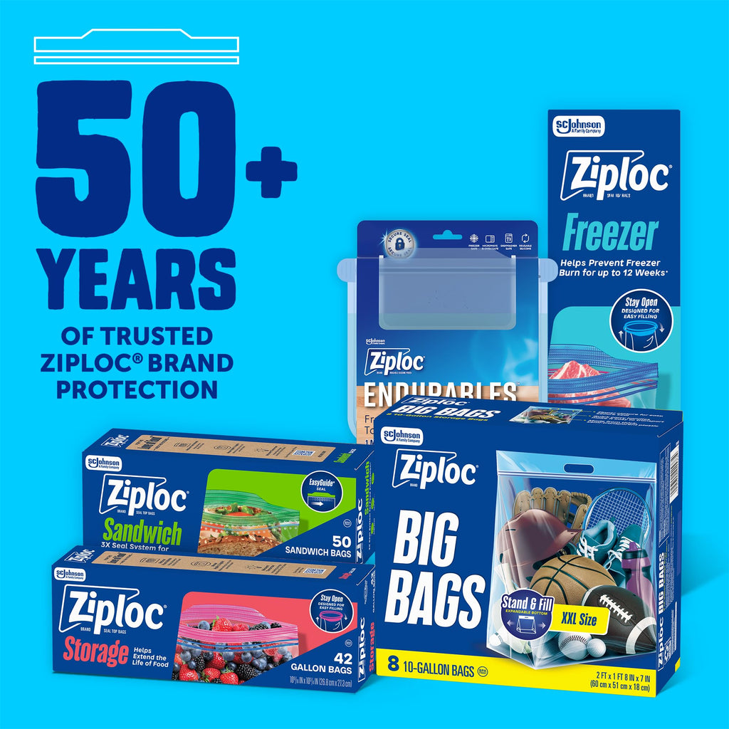 Ziploc Big Bags 10 Gallon XXL, Reusable Large-Capacity Plastic Storage Bags, 8 count
