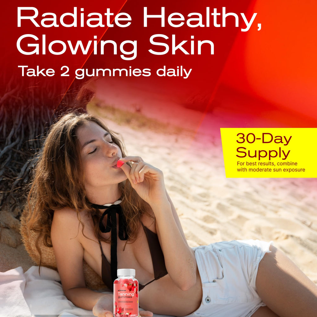 MuseBeam Tanning Gummies for Women - Daily Self Tan Chews That Work Fast Without Sun - Sunless Tan Skin Health Glow Up Sugar Free Vegan Oral Melanin Supplement with Beta Carotene Astaxanthin Lycopene