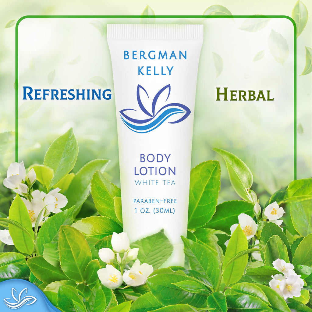 BERGMAN KELLY - Travel Size Lotion - 1 fl oz, 200 PK, White Tea - Delight Your Guests with Invigorating and Refreshing Body Lotion - Quality Mini and Small Size Guest Hotel Toiletries in Bulk